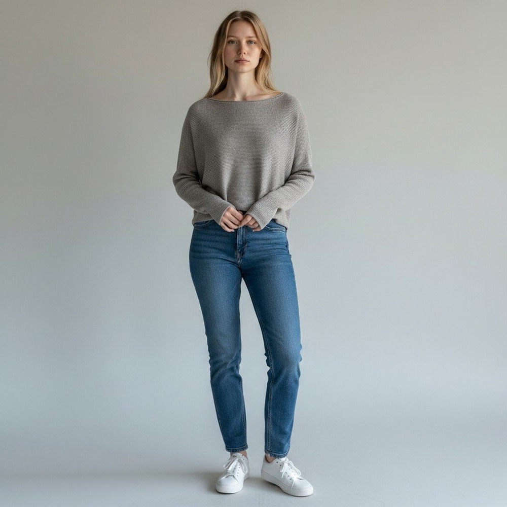 Dreamers Sweater Women's Knit Boat Neck Taupe Large Casual Minimalist Loungewear